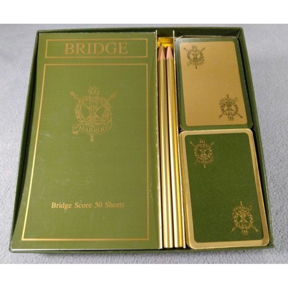 HARRODS LONDON BRIDGE SET TWIN DECKS VINTAGE PLAYING CARDS with SCORE PADS ANB - Picture 1 of 10